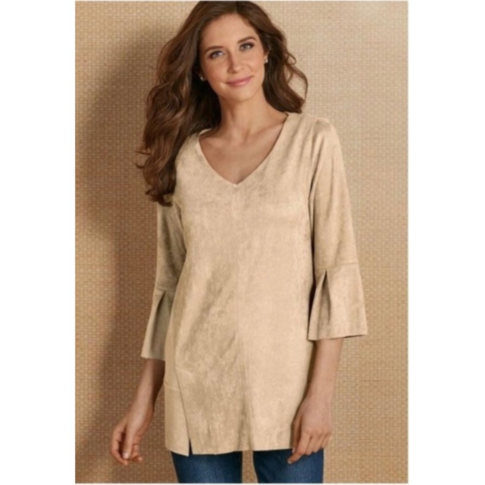 Soft Surroundings Izzy Faux Suede Tunic 70s Boho Fairycore Dusty Pink Large